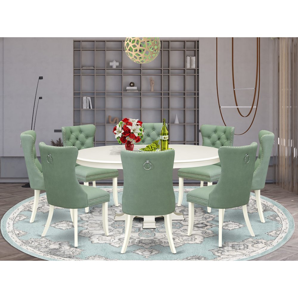 9-Piece Modern Dining Set, Linen White. Picture 2