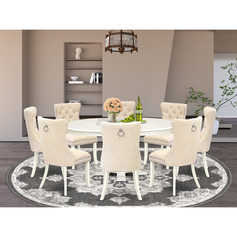 9-Piece Mid Century Dining Set, Linen White. Picture 2
