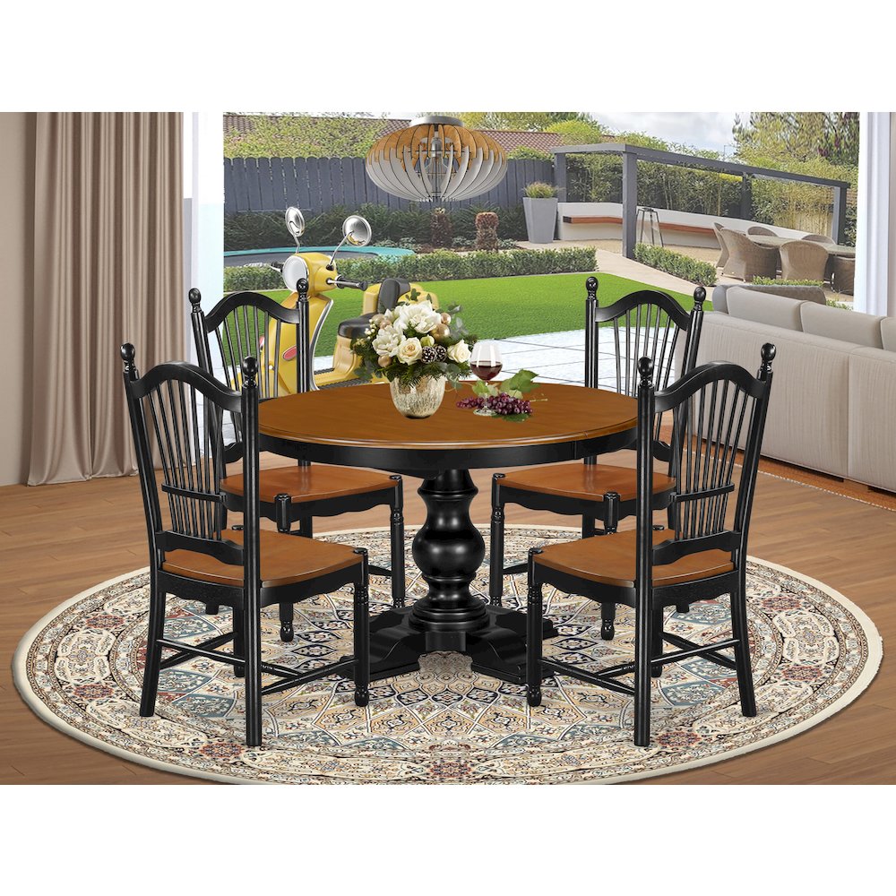 5-Piece Mid-Century Kitchen Set, Black & Cherry. Picture 2