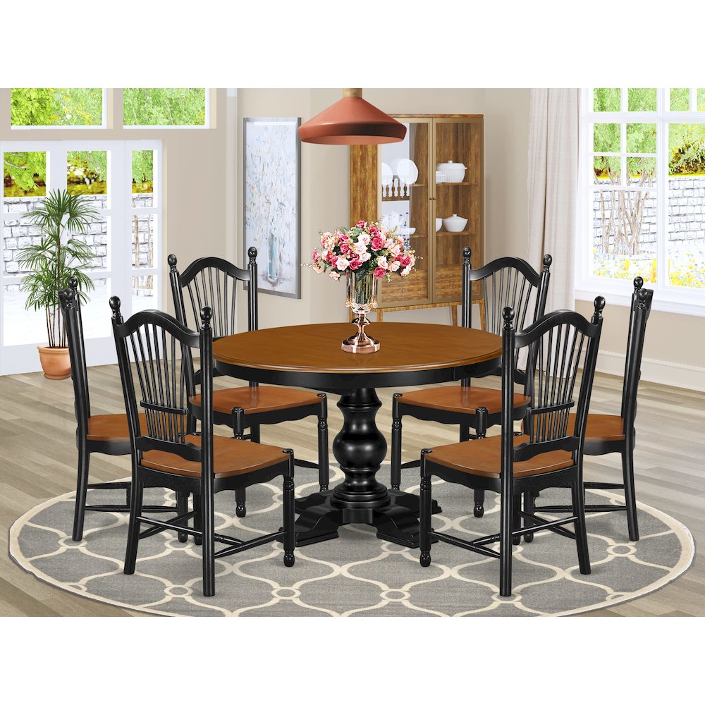 7-Piece Dining Room Set, Black & Cherry. Picture 2