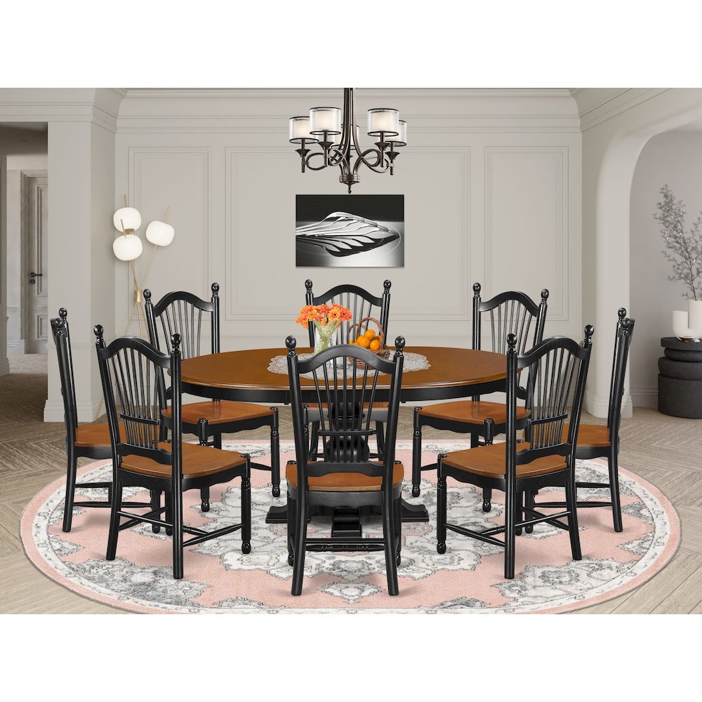 9-Piece Modern Dining Set, Black & Cherry. Picture 2