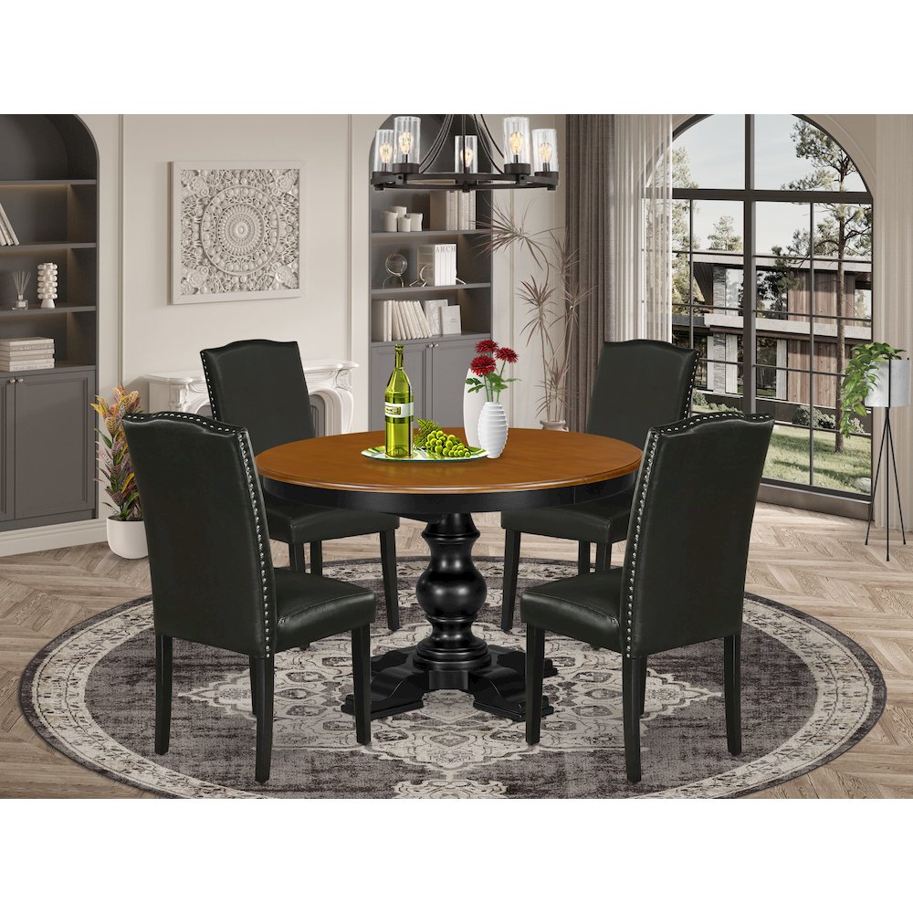 5-Piece Kitchen Dining Set, Black & Cherry. Picture 2
