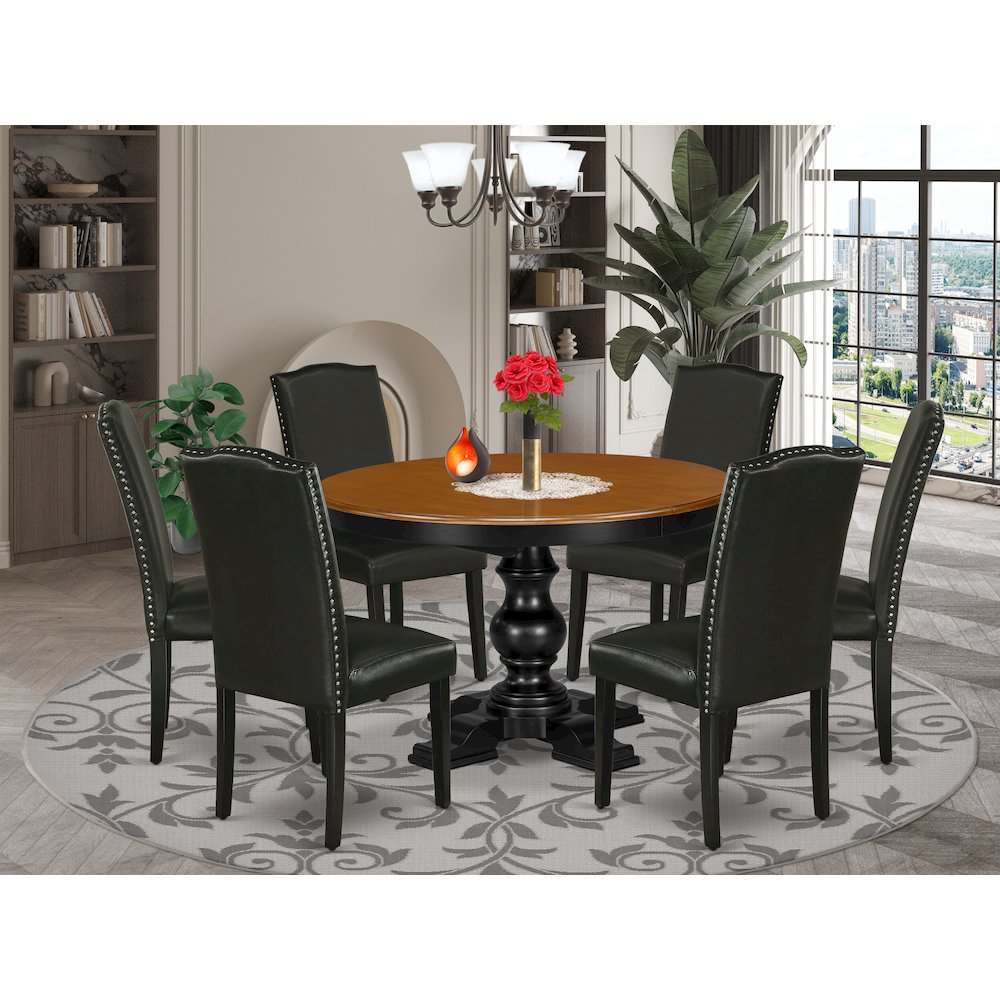 7-Piece Dining Table Set, Black & Cherry. Picture 2