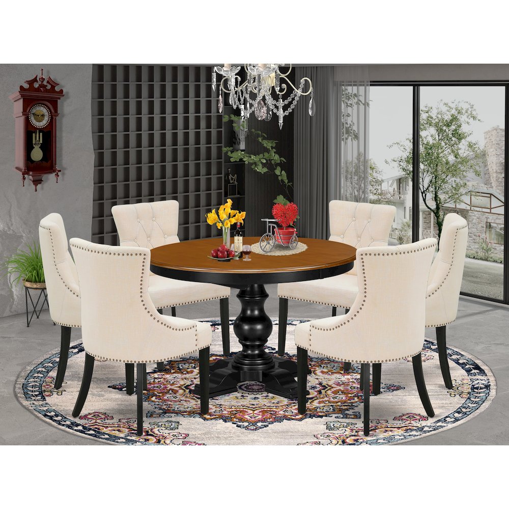 7-Piece Modern Kitchen Table Set, Black & Cherry. Picture 2
