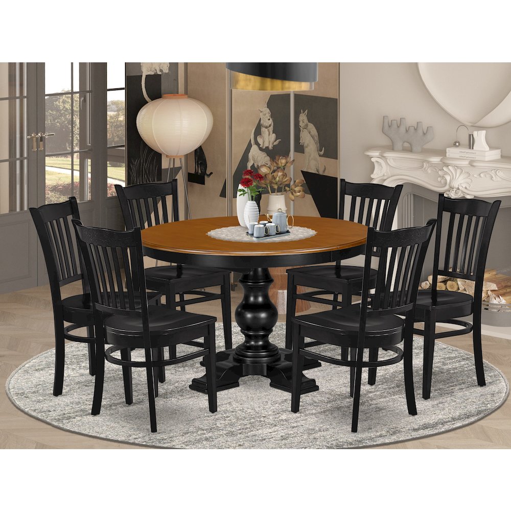 9-Piece Modern Dining Set, Black & Cherry. Picture 2