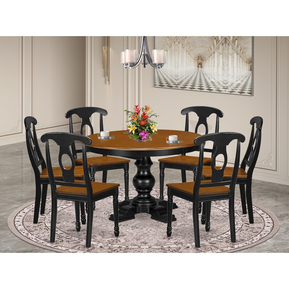 5-Piece Kitchen Table Set, Black & Cherry. Picture 2