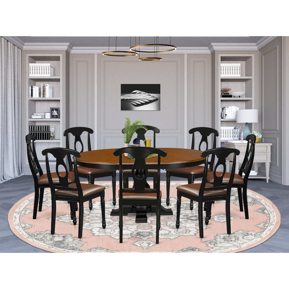7-Piece Wooden Dining Set, Black & Cherry. Picture 2