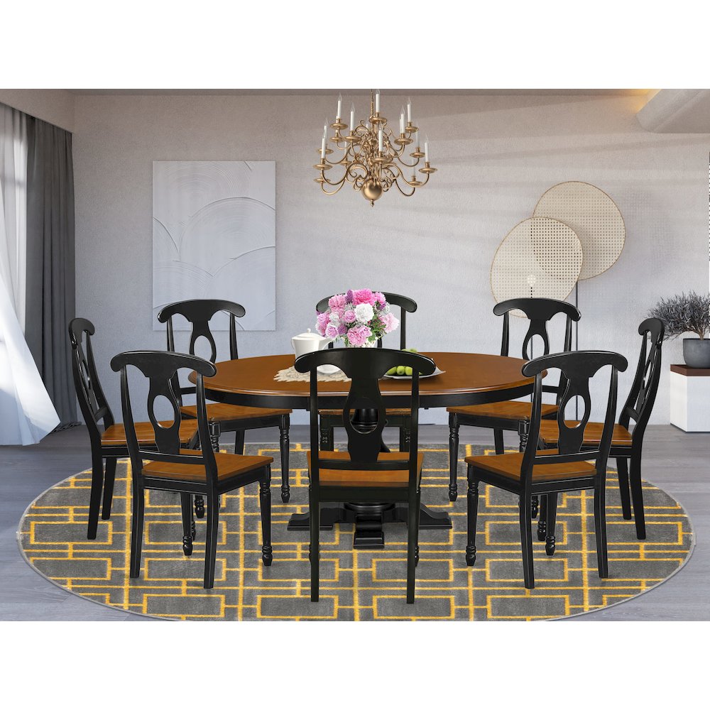 9-Piece Wooden Dining Set, Black & Cherry. Picture 2