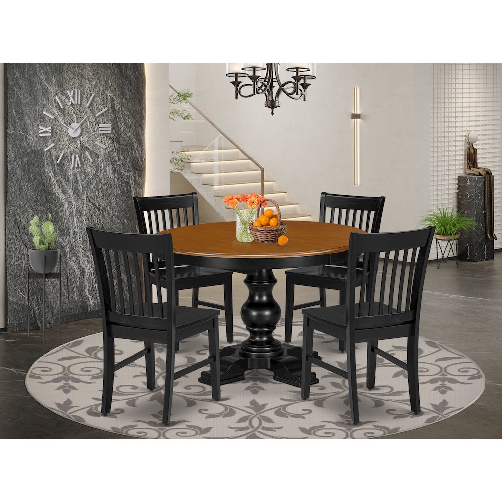 5-Piece Mid-Century Dining Set, Black & Cherry. Picture 2