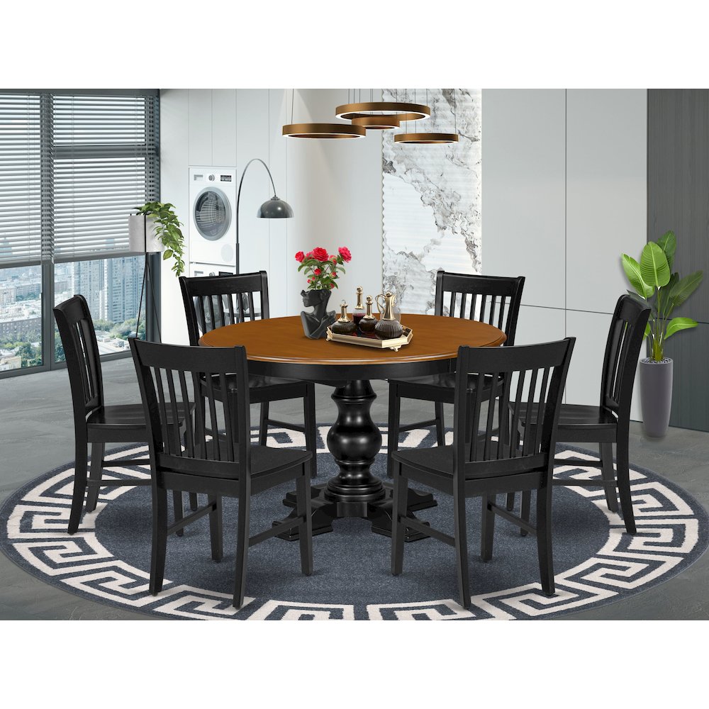 9-Piece Dining Room Table Set, Black & Cherry. Picture 2