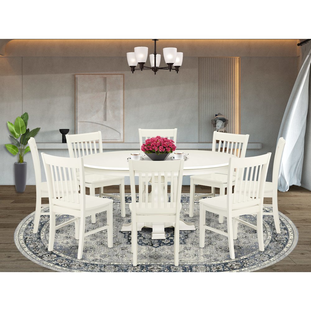 9-Piece Mid Century Dining Set, Linen White. Picture 2