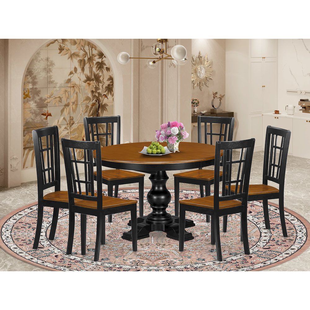 7-Piece Kitchen Dining Set, Black & Cherry. Picture 2