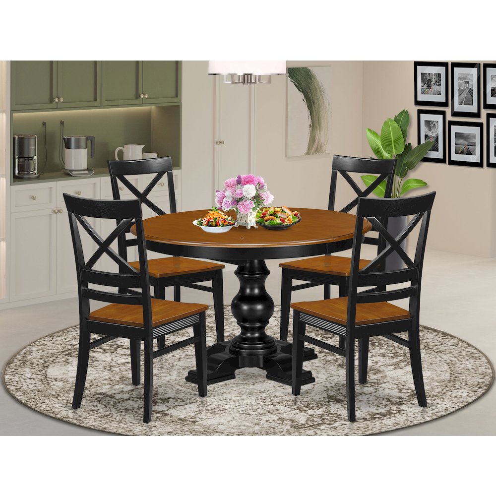 5-Piece Dining Table Set, Black & Cherry. Picture 2