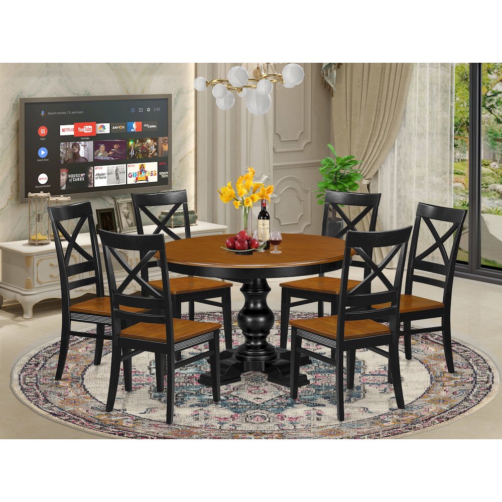 7-Piece Dining Room Set, Black & Cherry. Picture 2