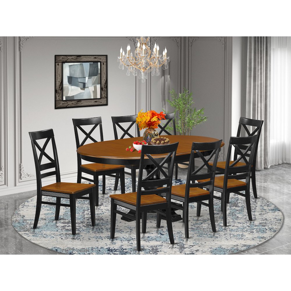 9-Piece Dining Table Set, Black & Cherry. Picture 2