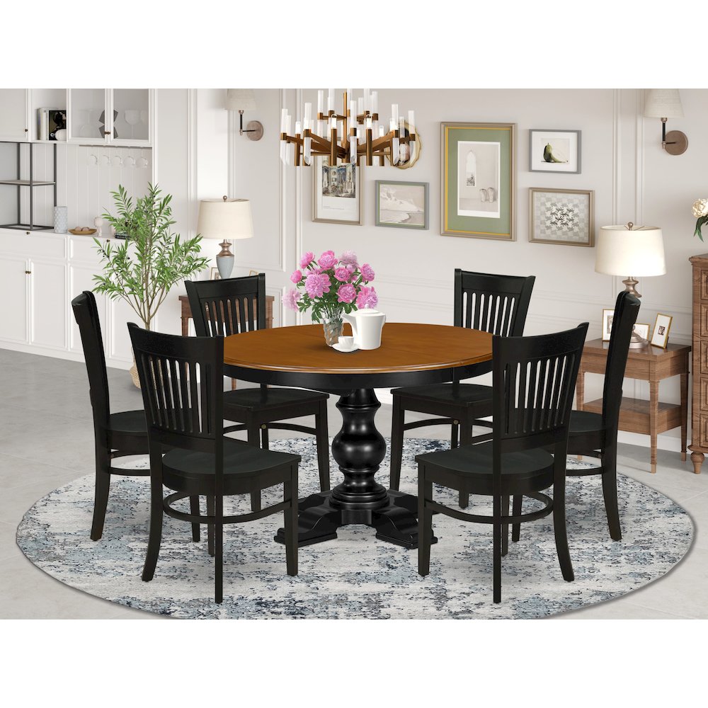 5-Piece Mid-Century Dining Set, Black & Cherry. Picture 2