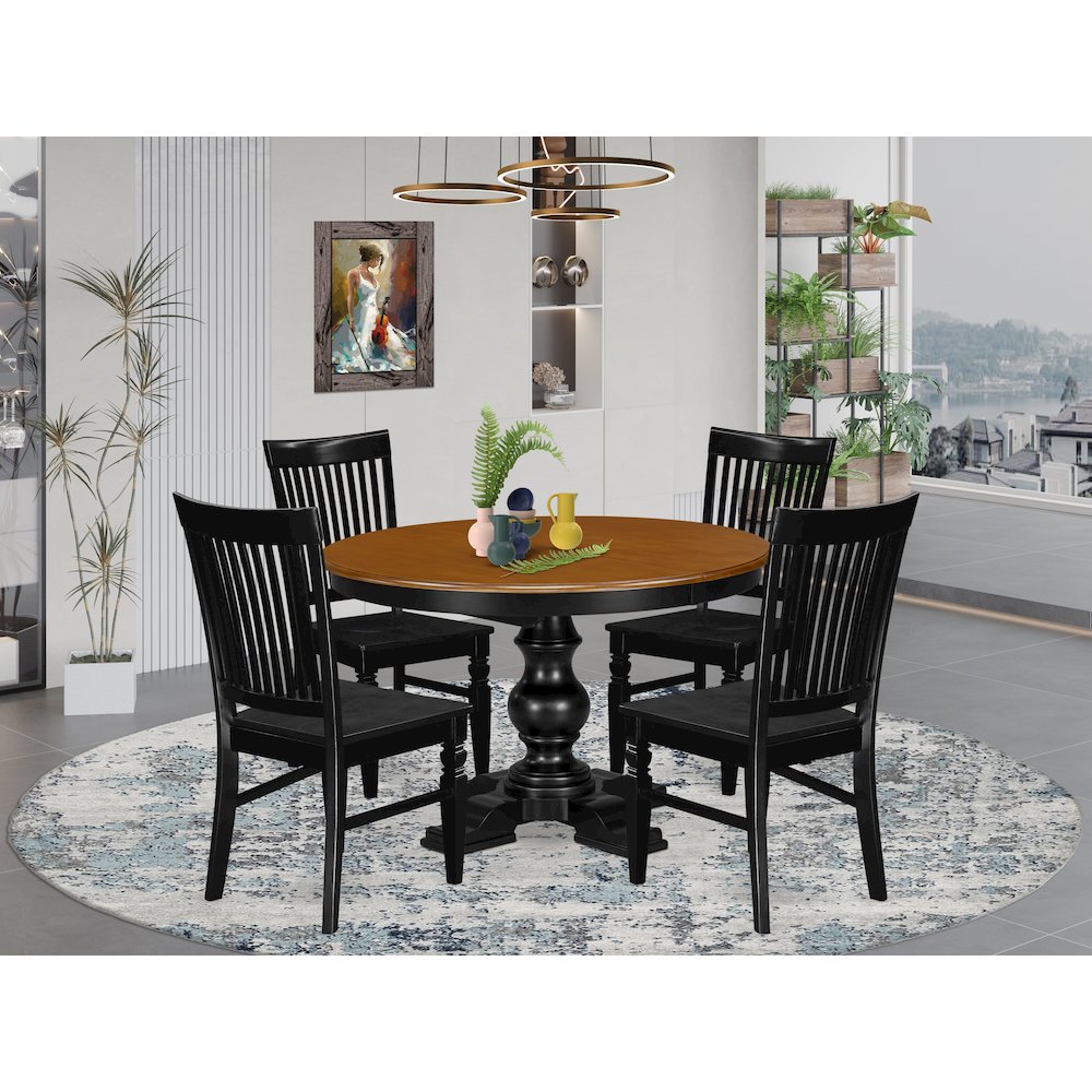 5-Piece Mid-Century Dinner Set, Black & Cherry. Picture 2