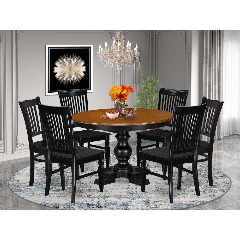 7-Piece Dining Room Set, Black & Cherry. Picture 2