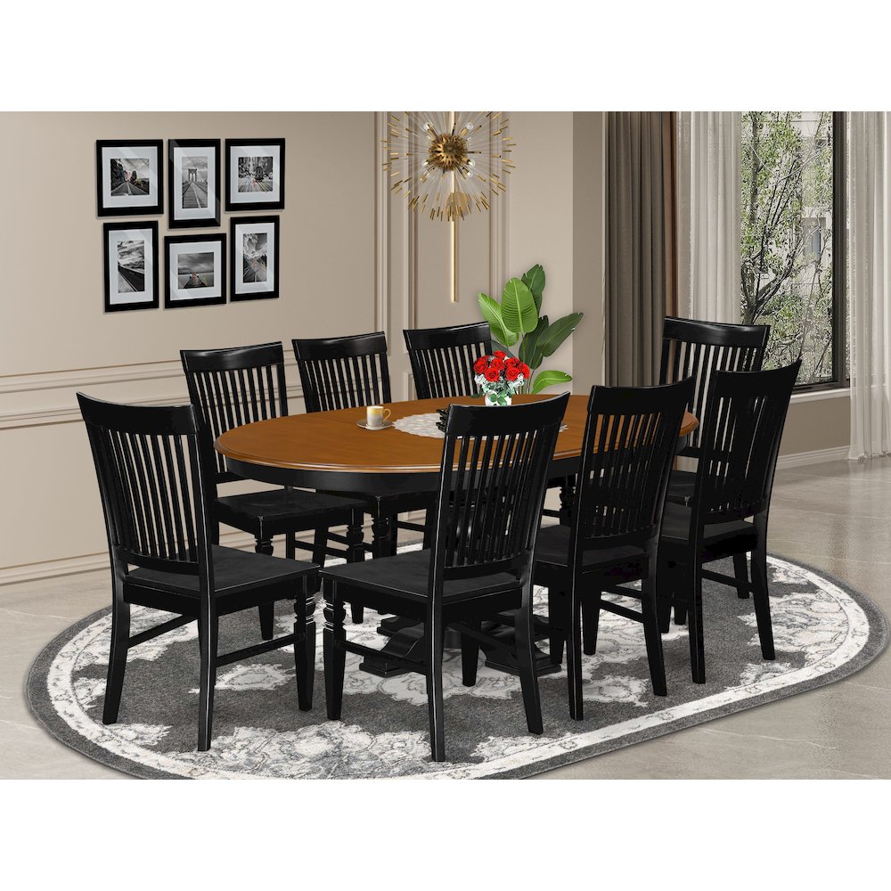 9-Piece Dining Table Set, Black & Cherry. Picture 2