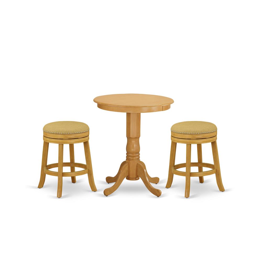 East West Furniture - EDDV3-OAK-16 - 3-Pc Dining Table Set with 2 Upholstered Dining Chairs and 1 Kitchen Table (Oak Finish). Picture 1