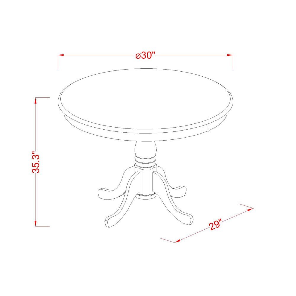 East West Furniture Eden 30" Round Dining Room Table for Compact Space - Oak Top & Black Pedestal. Picture 2
