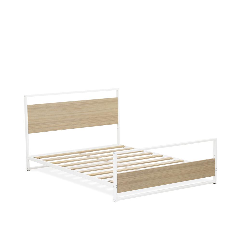 Erie Platform Bed Frame with 4 Metal Legs - High-class Bed in Powder Coating White Color and White Wood laminate. Picture 1