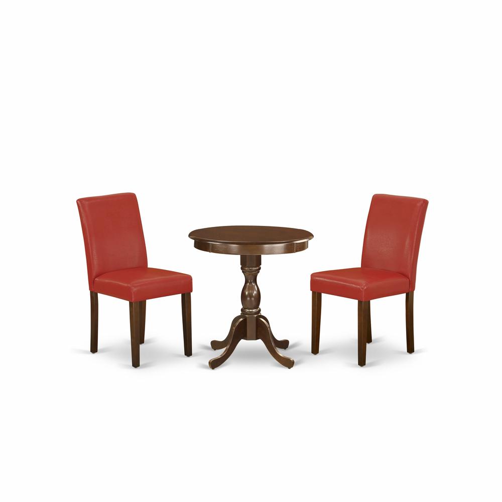 East West Furniture - ESAB3-MAH-72 - 3-Pc Kitchen Dining Room Set - 2 Dining Padded Chairs and 1 Dining Table (Mahogany Finish). Picture 1
