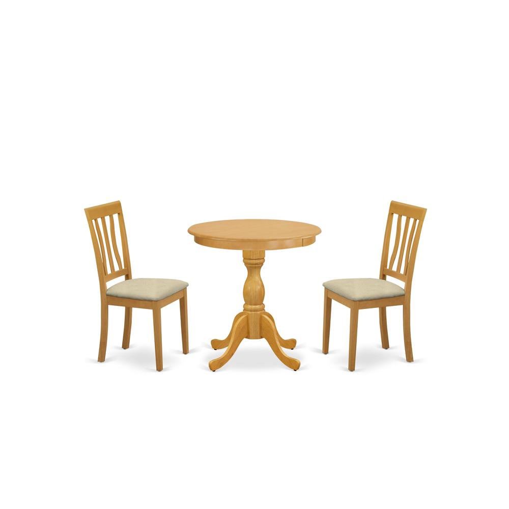 East West Furniture - ESAN3-OAK-C - 3-Pc Modern Kitchen Table Set - 2 Kitchen Dining Chairs and 1 Kitchen Table (Oak Finish). Picture 1