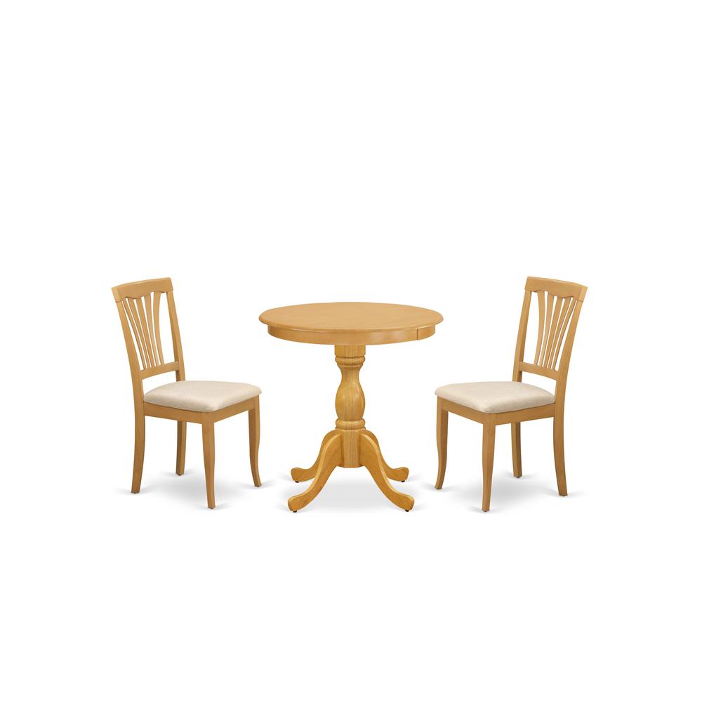 East West Furniture - ESAV3-OAK-C - 3-Pc Dining Room Table Set - 2 Dining Room Chairs and 1 Kitchen Dining Table (Oak Finish). Picture 1