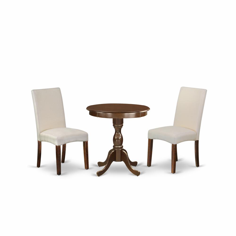 East West Furniture - ESDR3-MAH-01 - 3-Pc Dining Room Set - 2 Dining Room Chairs and 1 Kitchen Dining Table (Mahogany Finish). Picture 1