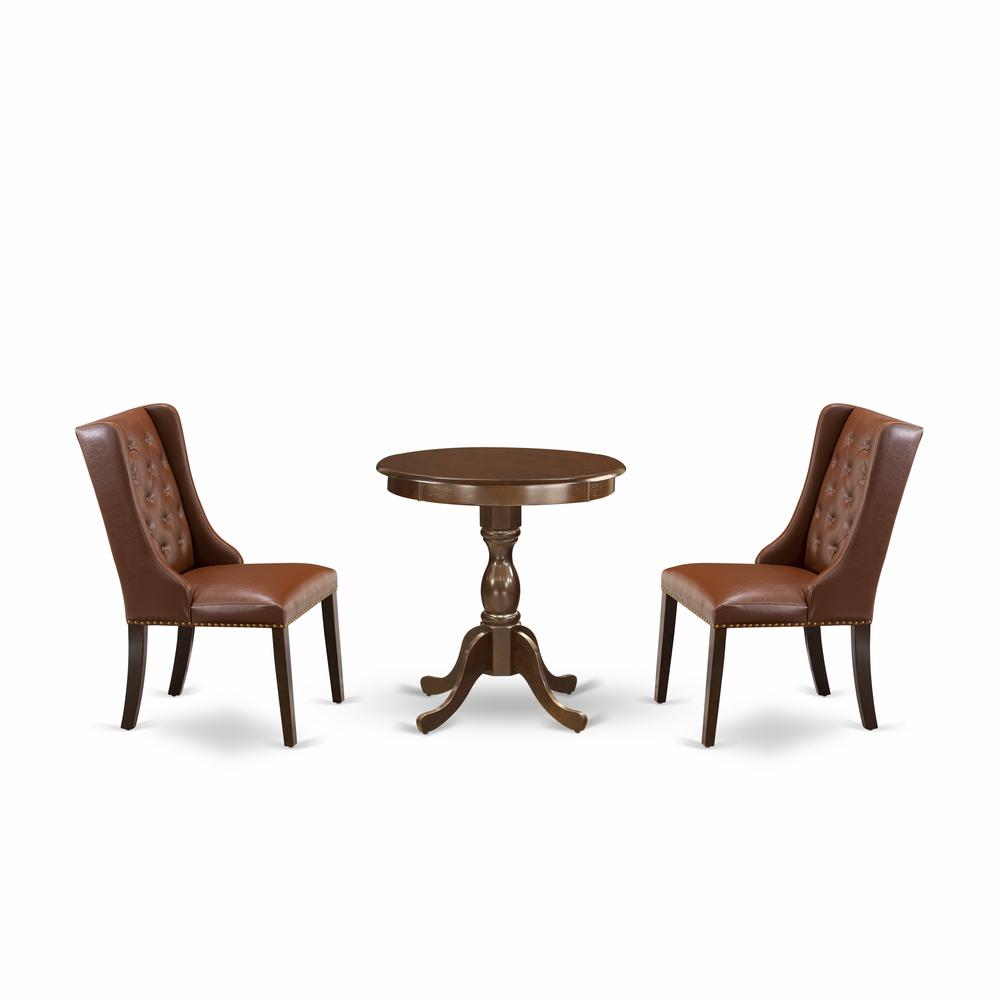 East West Furniture - ESFO3-MAH-46 - 3-Pc Dining Room Table Set - 2 Kitchen Chairs and 1 Kitchen Table (Mahogany Finish). Picture 1