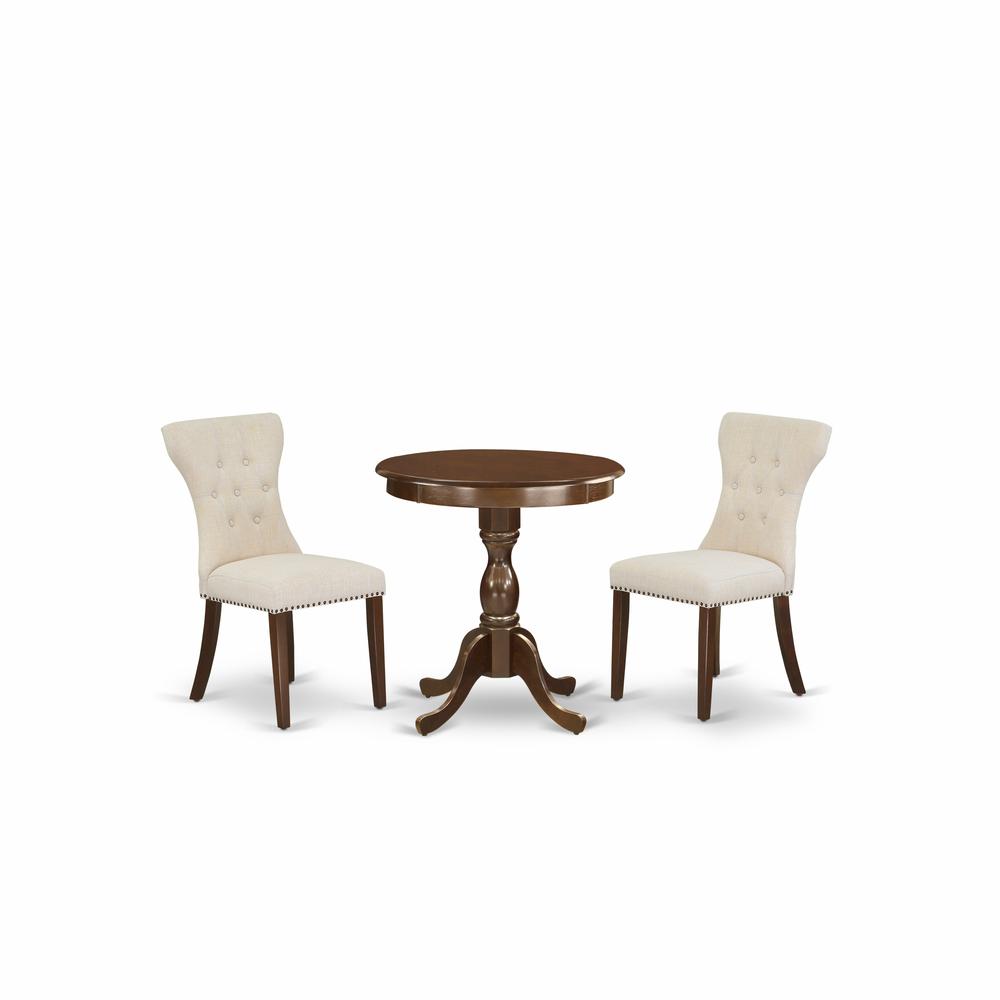 East West Furniture - ESGA3-MAH-32 - 3-Pc Dinette Set - 2 Parson Dining Chairs and 1 Dining Room Table (Mahogany Finish). Picture 1
