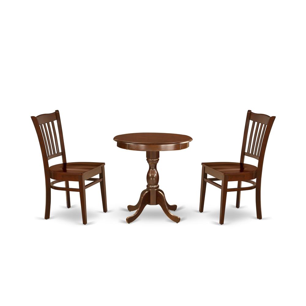East West Furniture - ESGR3-MAH-W - 3-Pc Kitchen Dining Set - 2 Mid Century Dining Chairs and 1 Wooden Dining Table (Mahogany Finish). Picture 1