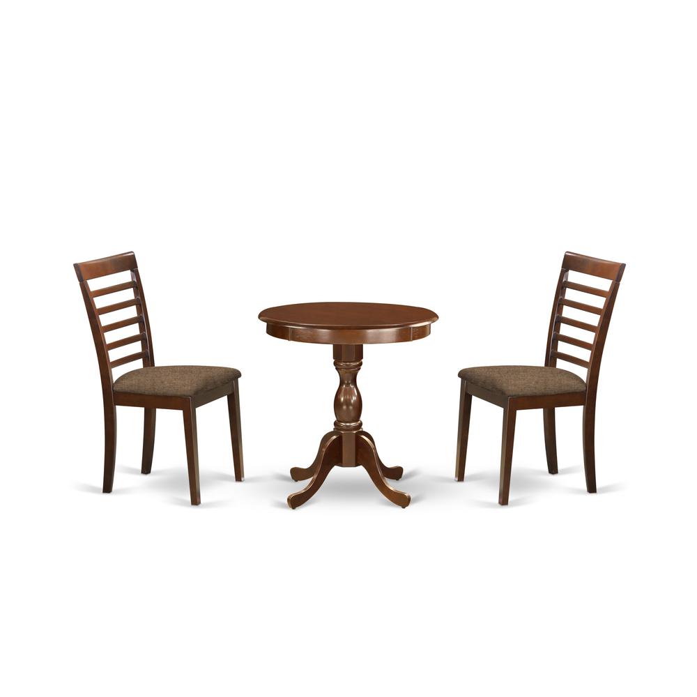 East West Furniture - ESML3-MAH-C - 3-Pc Modern Kitchen Dining Room Set - 2 Wooden Dining Room Chairs and 1 Dining Table (Mahogany Finish). Picture 1