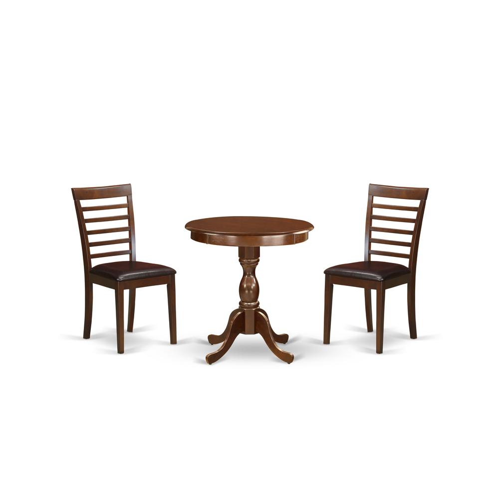 East West Furniture - ESML3-MAH-LC - 3-Pc Kitchen Dining Set - 2 Dining Room Chairs and 1 Modern Dining Table (Mahogany Finish). Picture 1