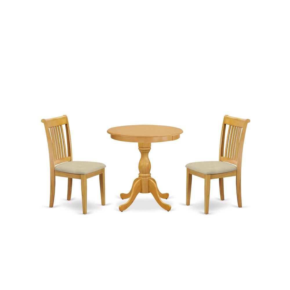 East West Furniture - ESPO3-OAK-C - 3-Pc Dining Room Table Set - 2 Wood Dining Chairs and 1 Dining Room Table (Oak Finish). Picture 1