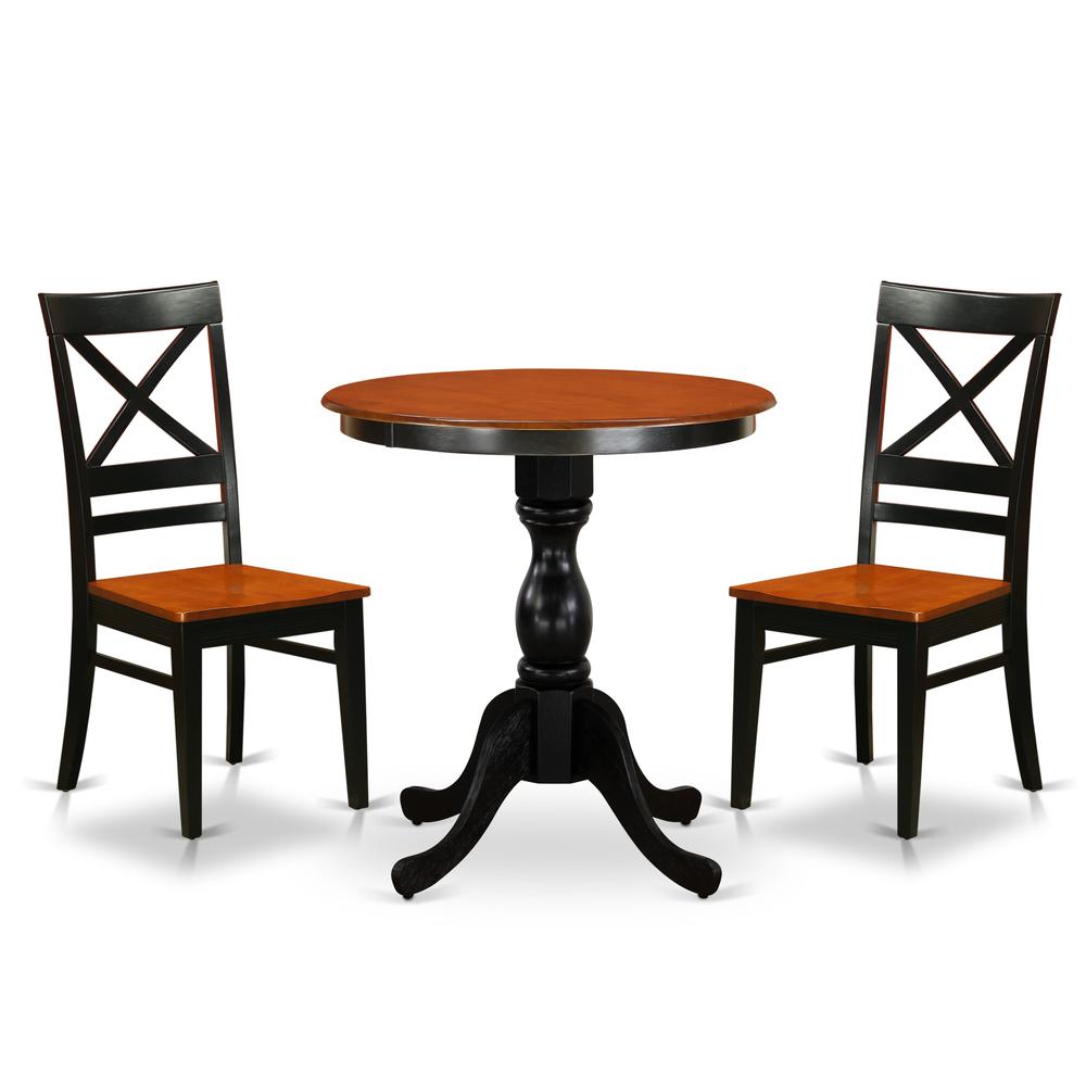 East West Furniture 3-Piece Dining Table Set Consist of Dining Table and 2 Wooden Chairs with X Back - Black Finish. Picture 1