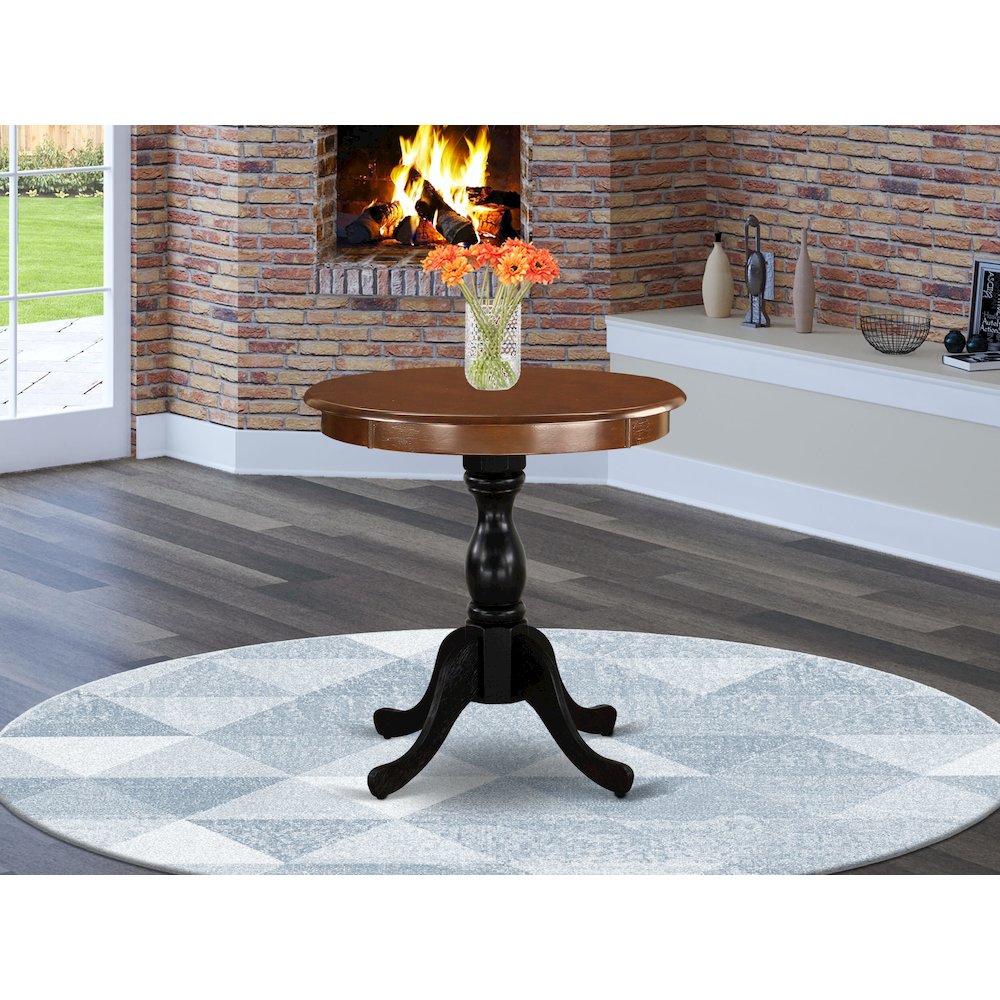 East West Furniture Eden 30" Round Dining Table for Small Space - Mahogany Top & Black Pedestal. Picture 2