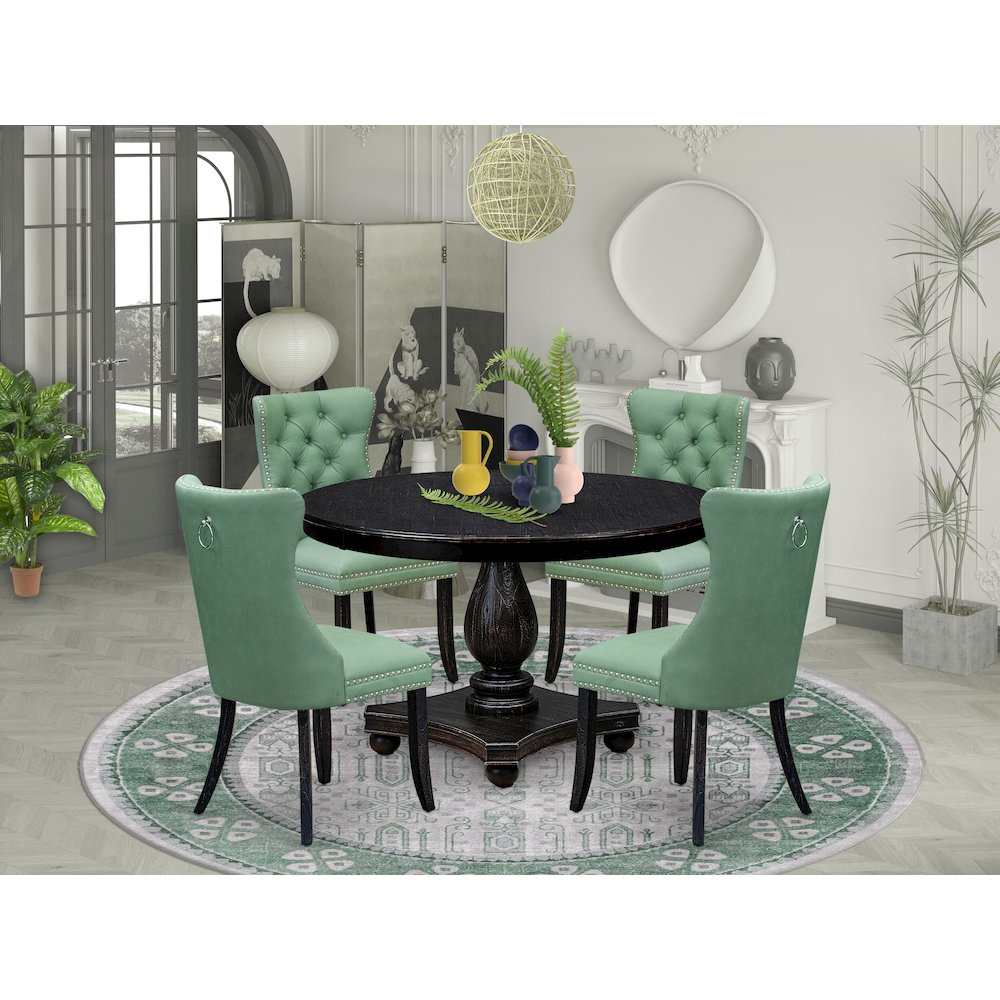 5 Piece Dining Set Includes 48" Round Table In Willow Green Color. Picture 2
