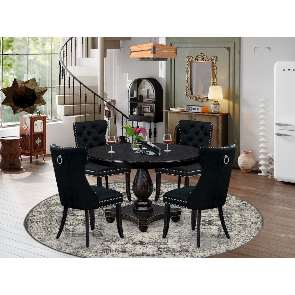 5 Piece Dining Room Set For 4 Includes 48" Round Table In Black Color. Picture 2