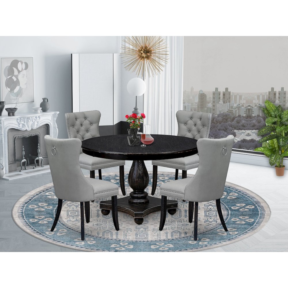 5 Piece Dining Table Set Consists Of 48" Round Table In Light Gray Color. Picture 2
