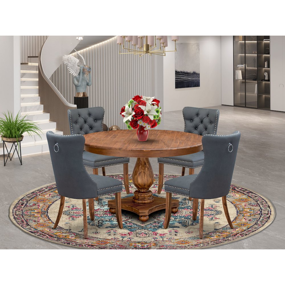 5-Piece Mid-Century Dining Table And 4 Platinum Gray Dining Chairs. Picture 2