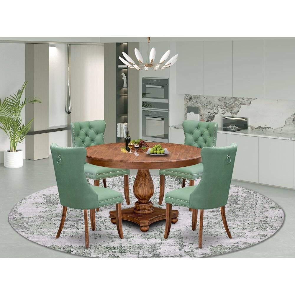 5-Piece Dining Table Set Of A Kitchen Table, 4 Willow Green Dining Chairs. Picture 2