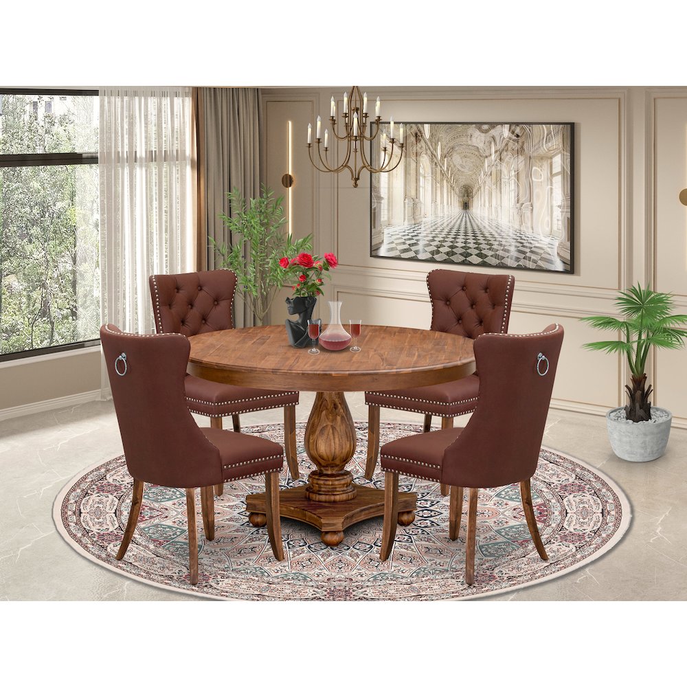 5-Pc Kitchen Table Set Consist A Modern Kitchen Table And 4 Burgundy Chairs. Picture 2