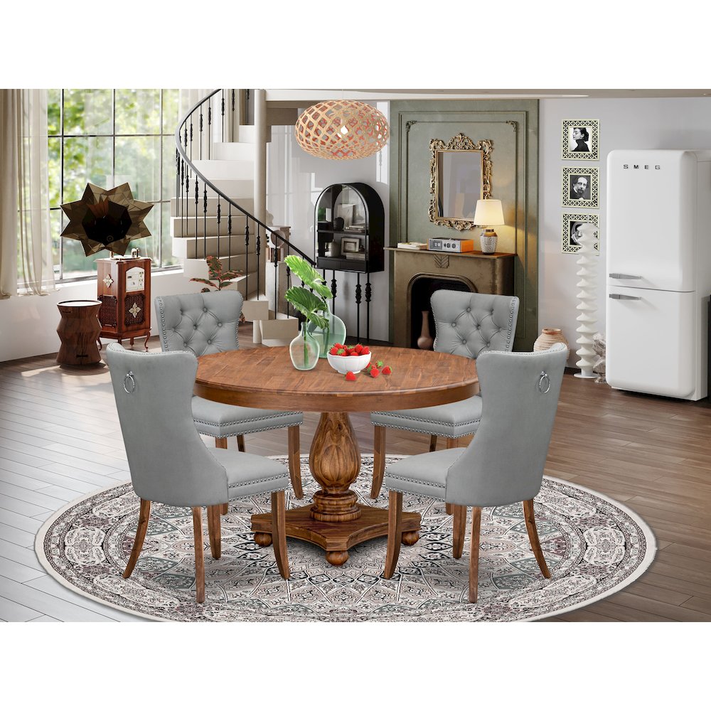 5-Pc Modern Dining Set Consist A Kitchen Table And 4 Light Gray Parsons Chairs. Picture 2