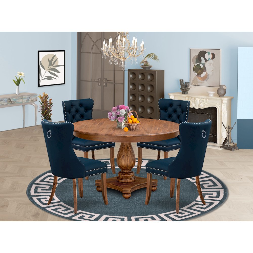 5-Pc Mid Century Dining Set Consist A Modern Kitchen Table, 4 Navy Blue Chairs. Picture 2