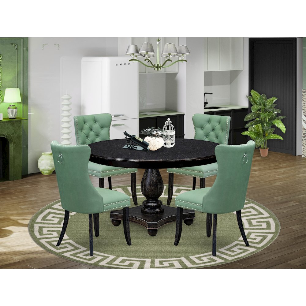 5 Piece Dining Set Consists Of 54" Round Table In Willow Green Color. Picture 2
