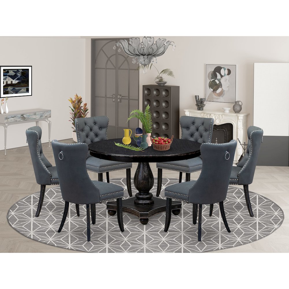 7-Piece Dining Table Set In Platinum Gray Color. Picture 2