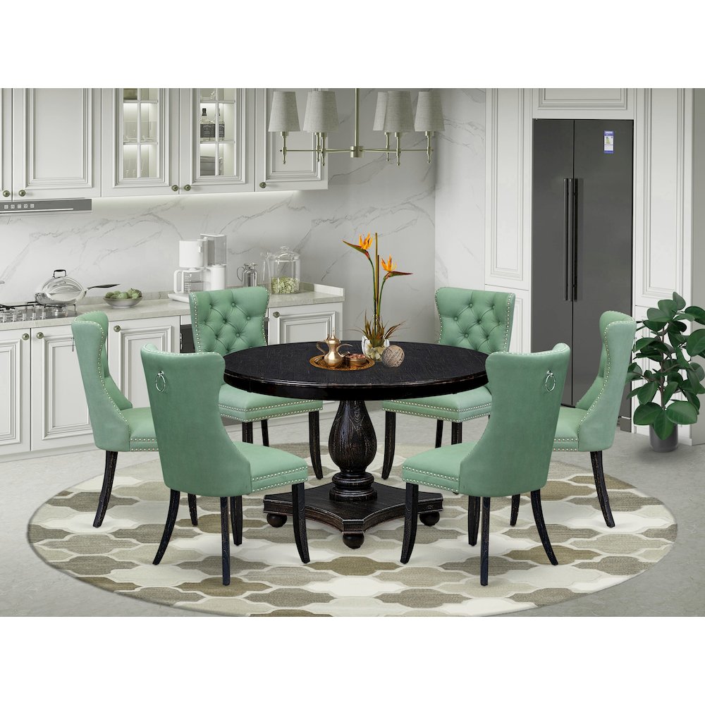 7 Piece Dinette Set Consists Of 48" Round Table In Willow Green Color. Picture 2