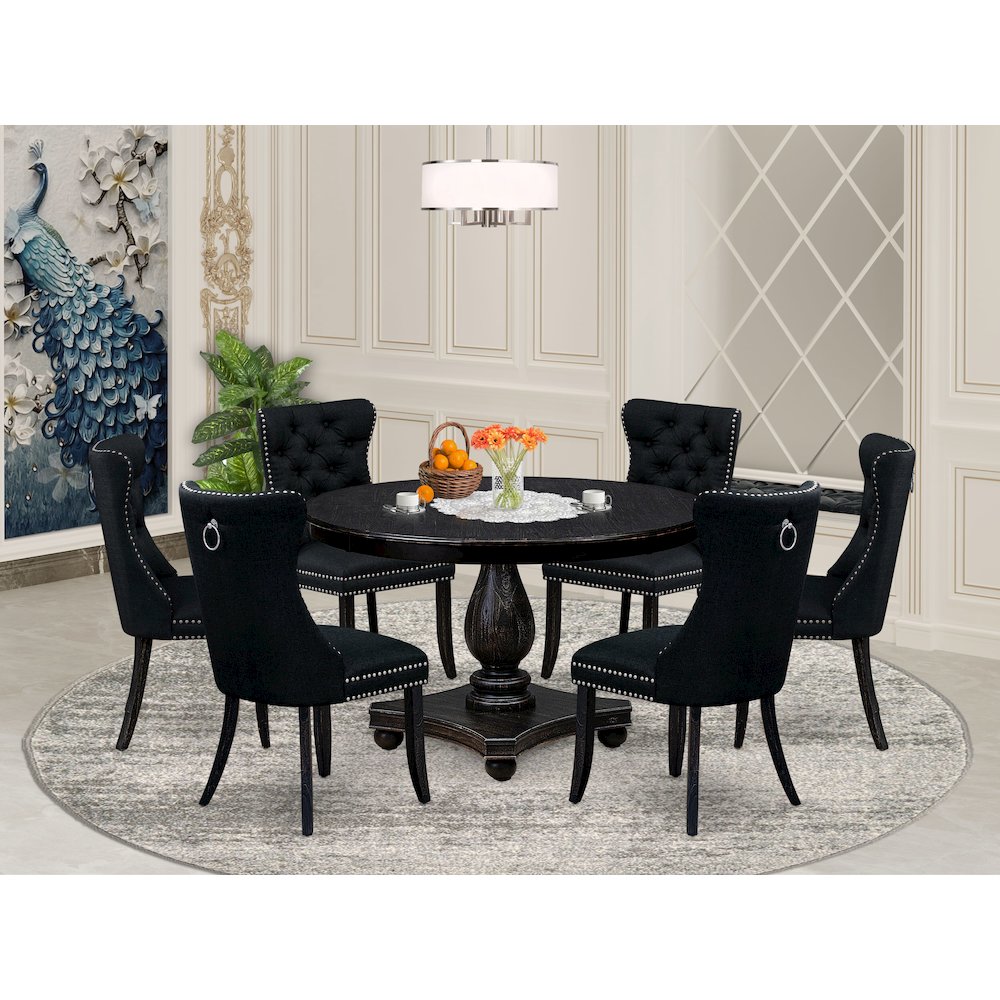 7 Piece Kitchen Table Set Consists Of 48" Round Table In Black Color. Picture 2